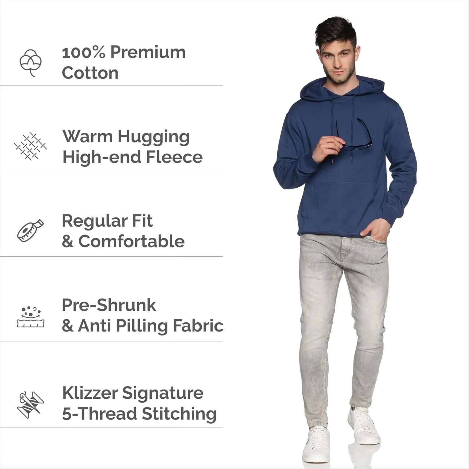 100% Cotton Hoodie For Men, Warm Fleece Pullover Hoodies Regular Fit Heavyweight Hooded Sweatshirts