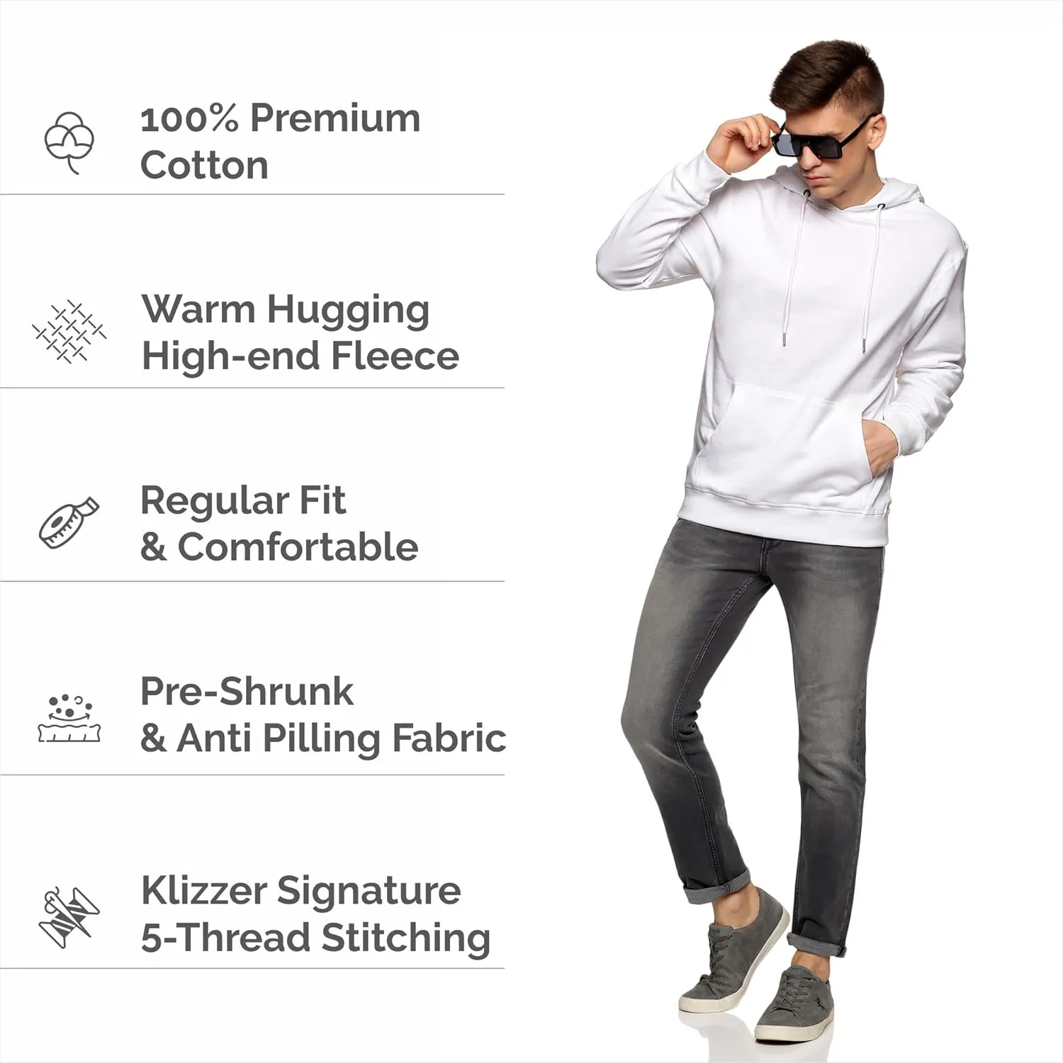 100% Cotton Hoodie For Men, Warm Fleece Pullover Hoodies Regular Fit Heavyweight Hooded Sweatshirts
