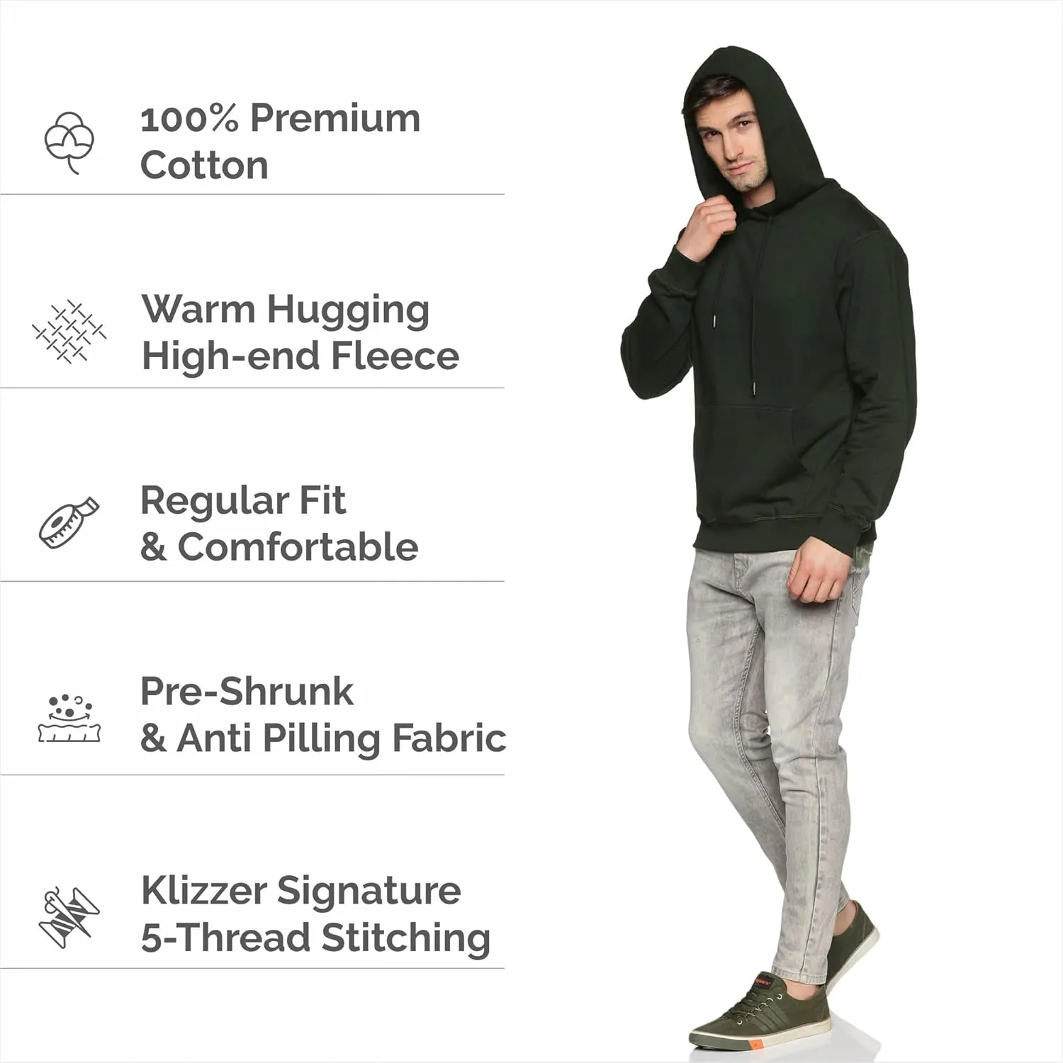 100% Cotton Hoodie For Men, Warm Fleece Pullover Hoodies Regular Fit Heavyweight Hooded Sweatshirts