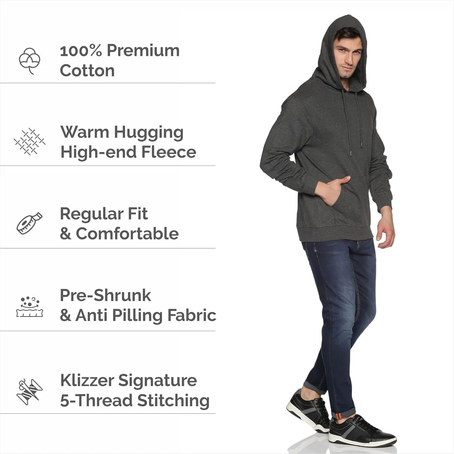 100% Cotton Hoodie For Men, Warm Fleece Pullover Hoodies Regular Fit Heavyweight Hooded Sweatshirts
