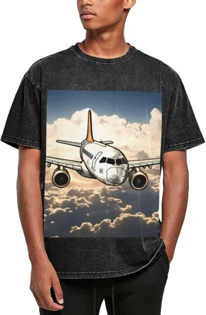 Airplane Flying Mens Oversized T Shirts Vintage Cotton Short Sleeves Casual Summer Tee Washed Unisex Tops