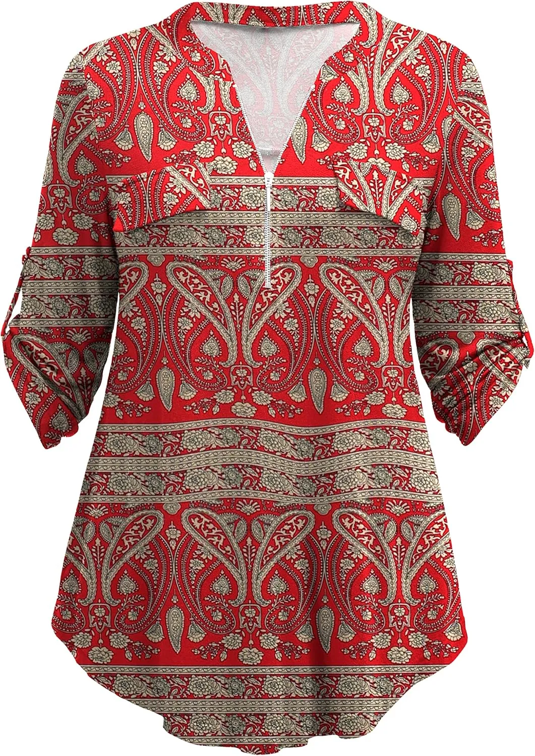 a.Jesdani Women's Plus Size Tops 3/4 Roll Sleeve Shirts V Neck Blouses Tunic Top