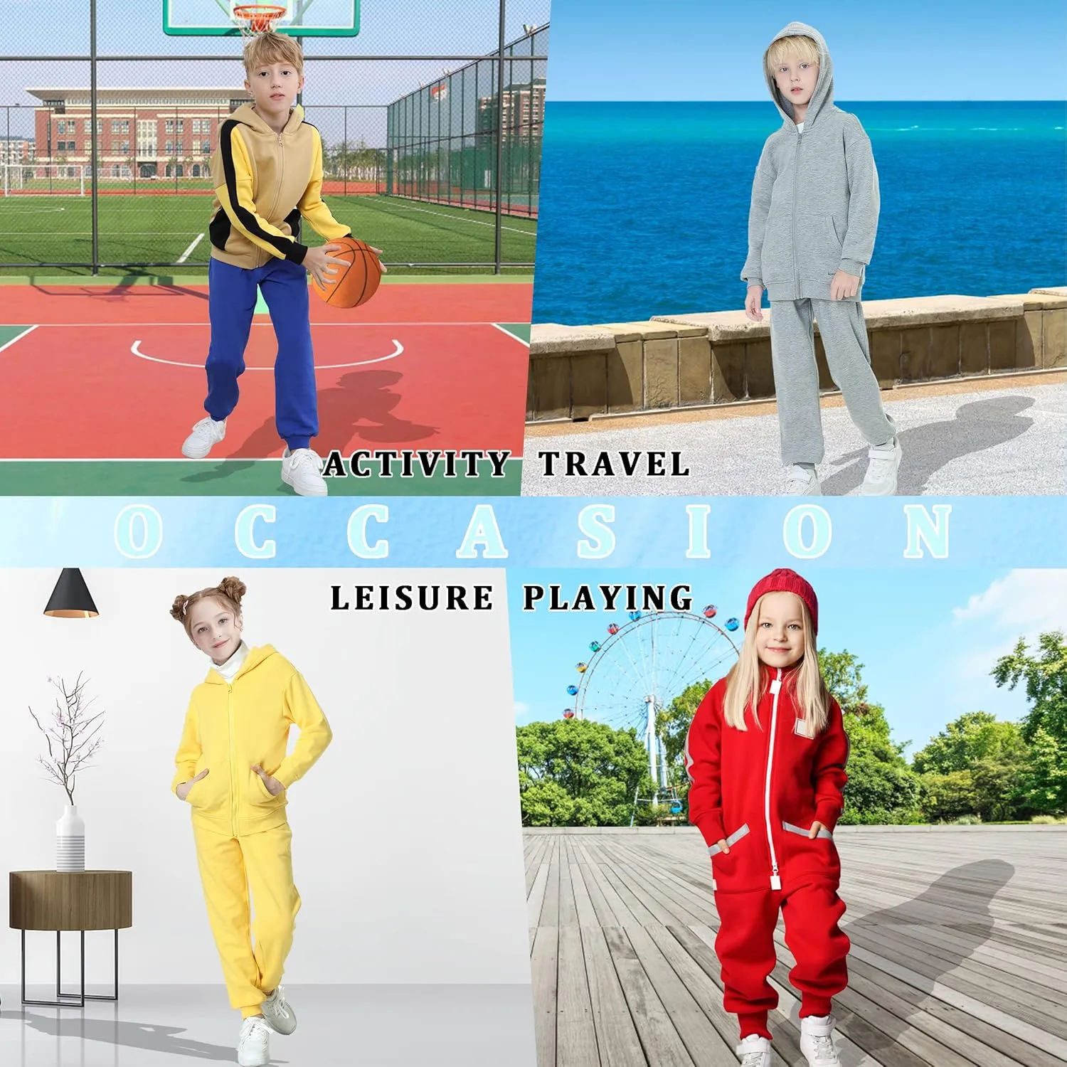 ALAVIKING Kids Soft Brushed Fleece Jogger Sweatpants Drawstring Elastic Waist Athletic Pants for Boys or Girls 3-12 Years