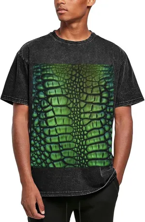 Alligator Skin Mens Oversized T Shirts Vintage Cotton Short Sleeves Casual Summer Tee Washed Unisex Tops