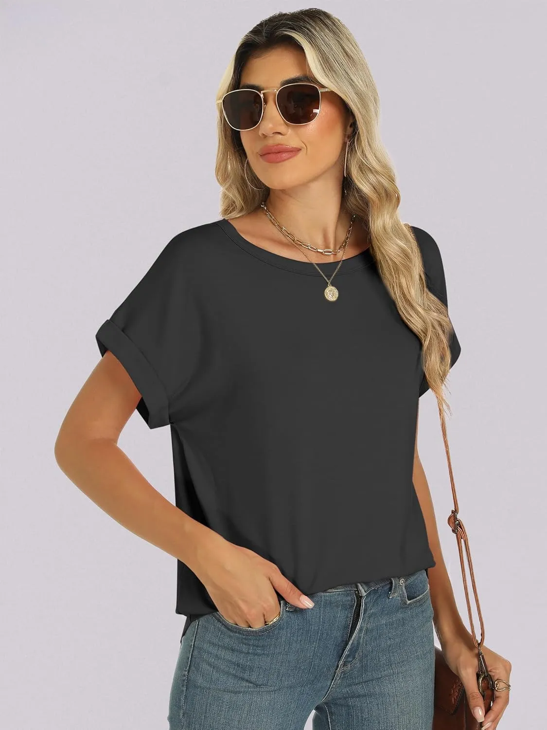 ANRABESS Womens Oversized Tops Summer Short Sleeve T Shirts Basic Solid Boxy Tee Casual Workout Going Out Outfits 2025 Spring