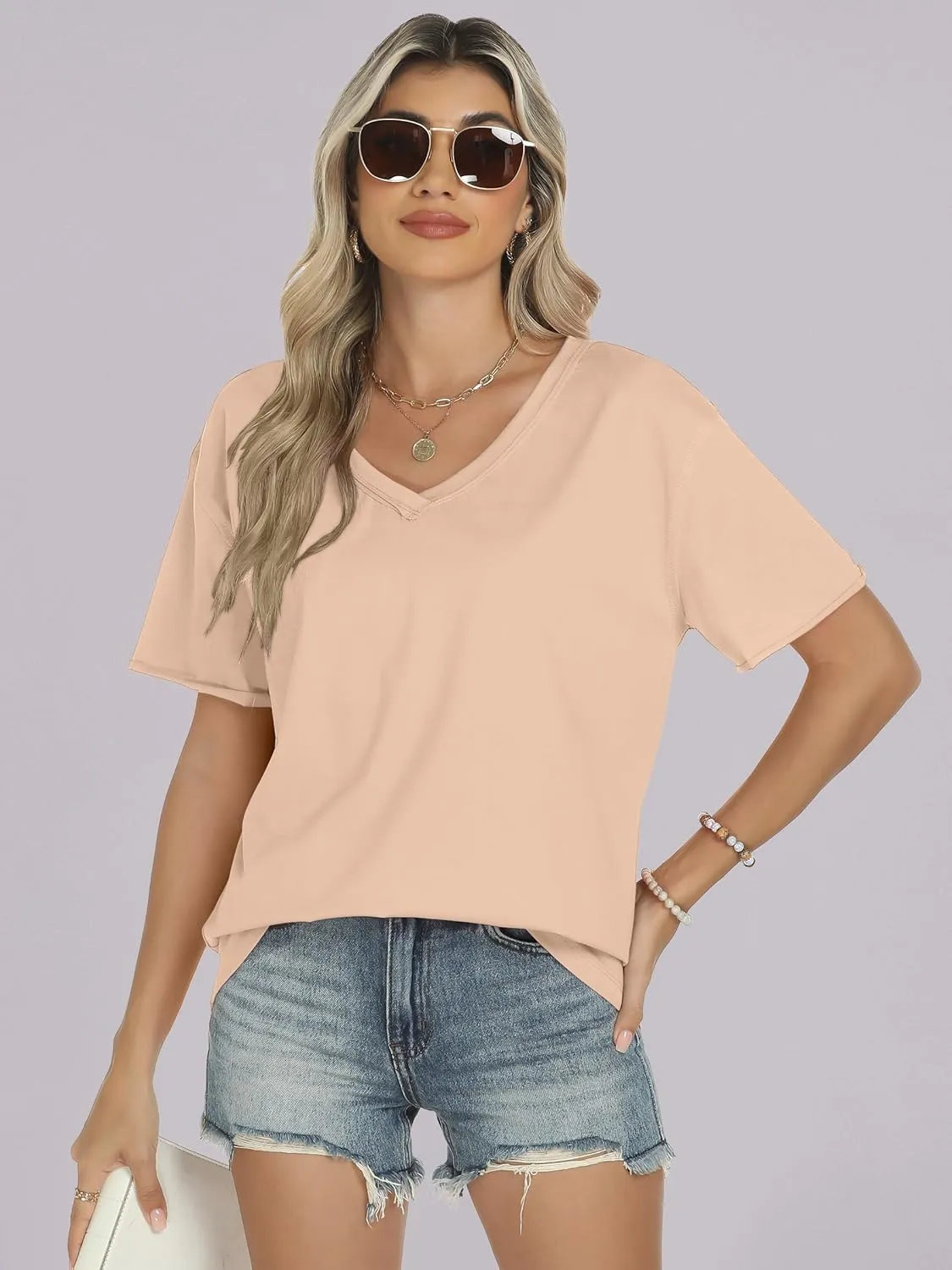 ANRABESS Womens Oversized V Neck T-Shirts Short Sleeve Tops Loose Fit Casual Summer Boxy Tee Shirts Trendy Clothes