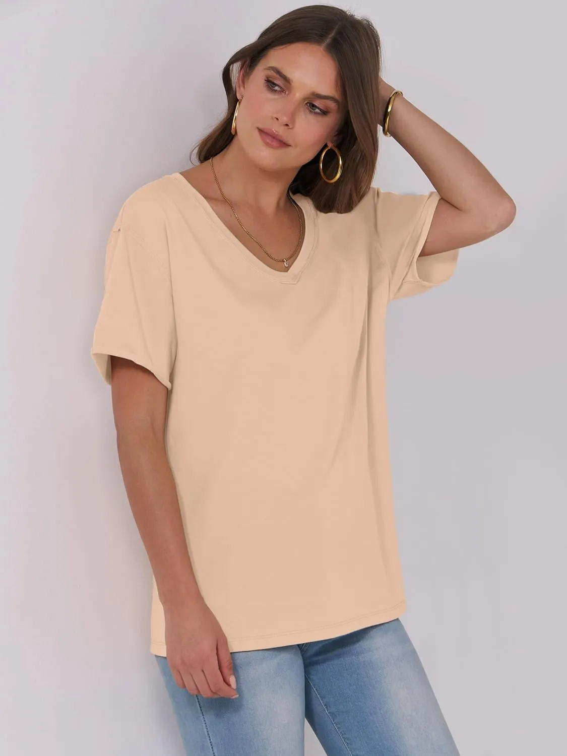 ANRABESS Womens Oversized V Neck T-Shirts Short Sleeve Tops Loose Fit Casual Summer Boxy Tee Shirts Trendy Clothes