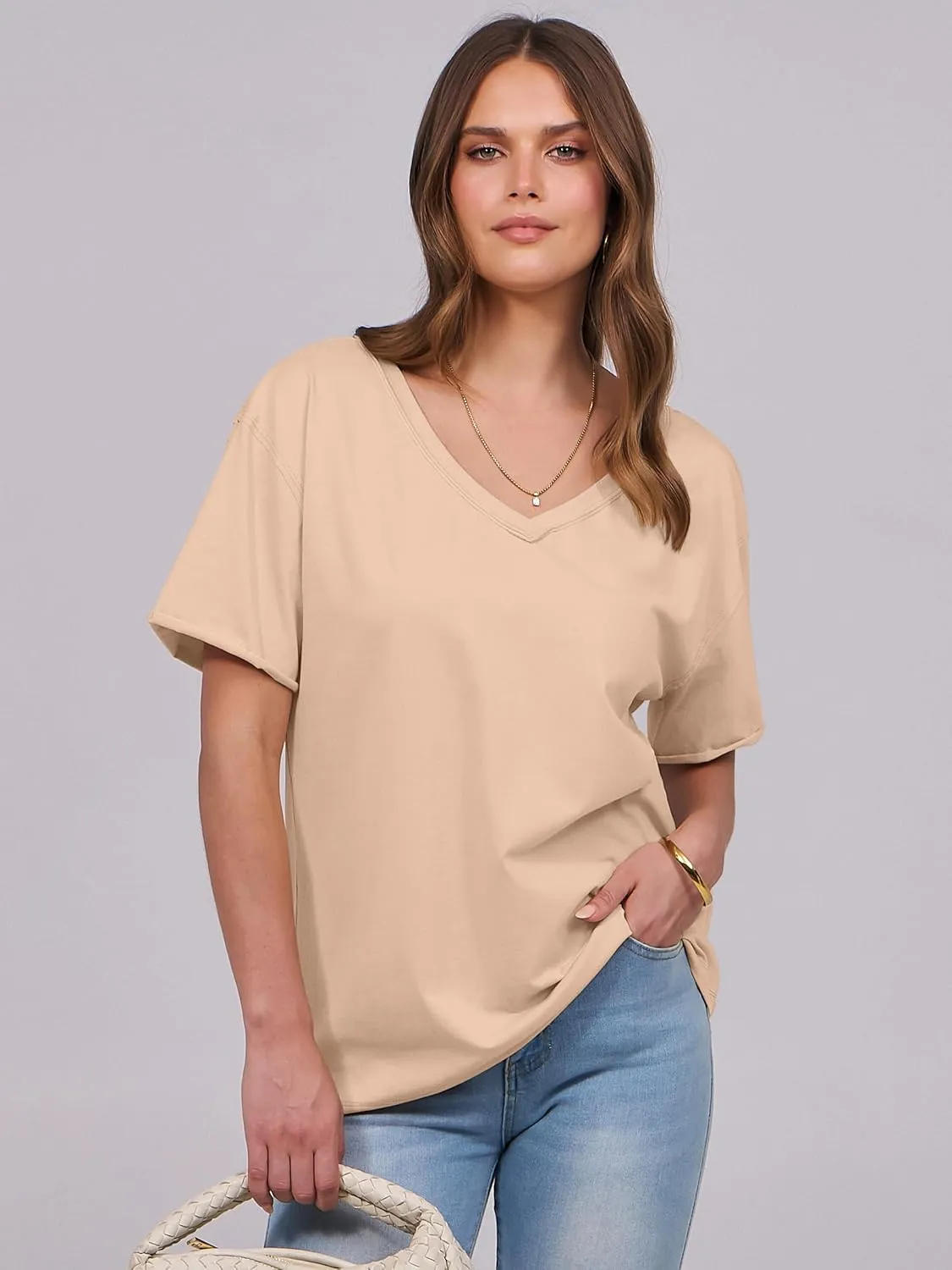 ANRABESS Womens Oversized V Neck T-Shirts Short Sleeve Tops Loose Fit Casual Summer Boxy Tee Shirts Trendy Clothes