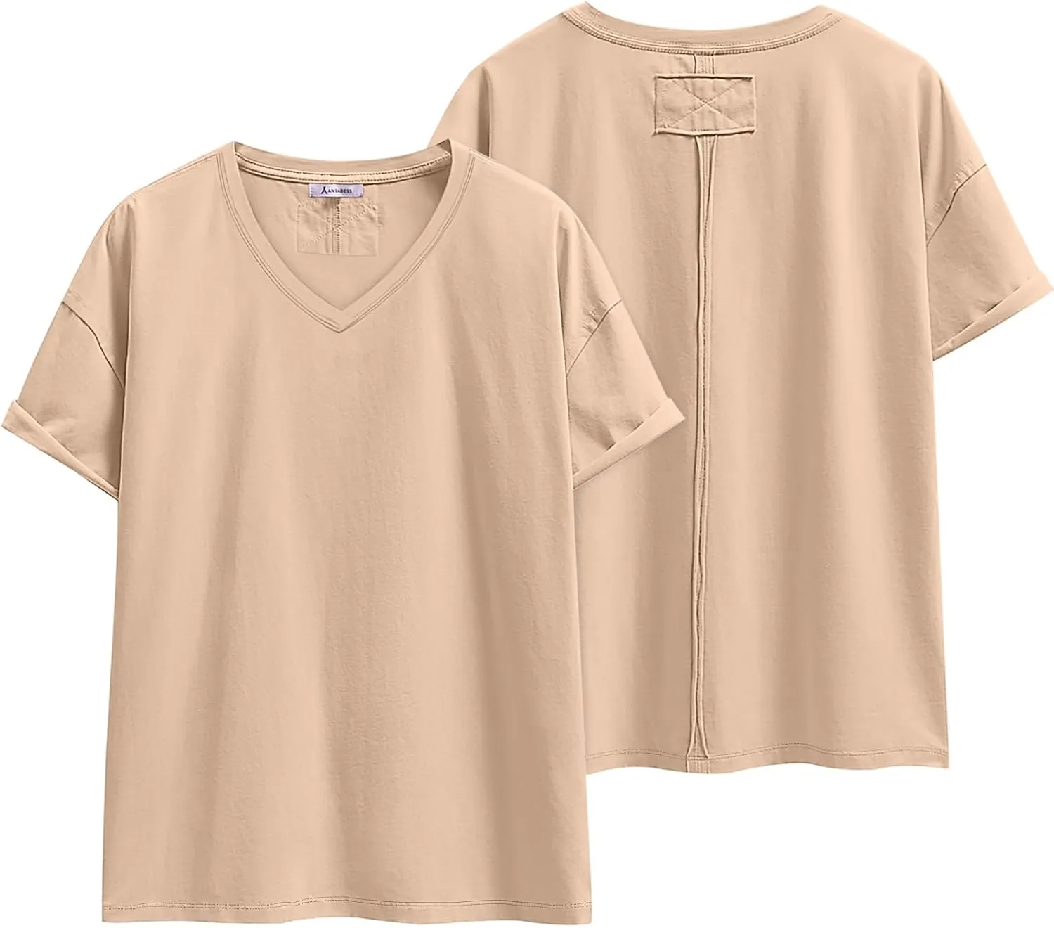 ANRABESS Womens Oversized V Neck T-Shirts Short Sleeve Tops Loose Fit Casual Summer Boxy Tee Shirts Trendy Clothes