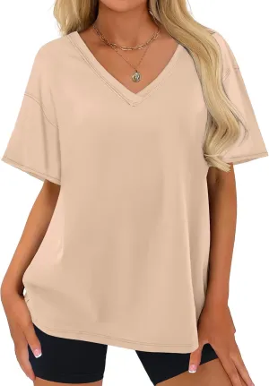 ANRABESS Womens Oversized V Neck T-Shirts Short Sleeve Tops Loose Fit Casual Summer Boxy Tee Shirts Trendy Clothes