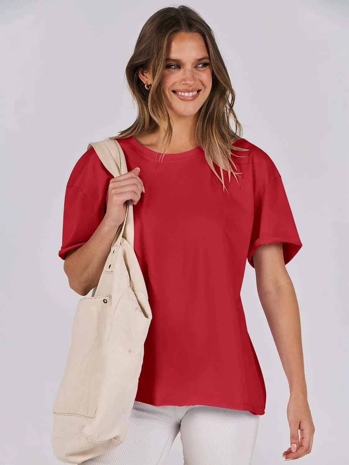 ANRABESS Womens Tops Oversized T Shirts Loose Fit Short Sleeve Crewneck Summer Casual 2025 Trendy Boxy Tee Blouse