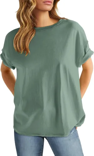 ANRABESS Womens Tops Oversized T Shirts Loose Fit Short Sleeve Crewneck Summer Casual 2025 Trendy Boxy Tee Blouse