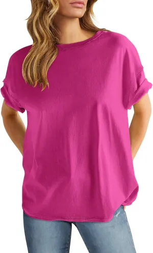 ANRABESS Womens Tops Oversized T Shirts Loose Fit Short Sleeve Crewneck Summer Casual 2025 Trendy Boxy Tee Blouse