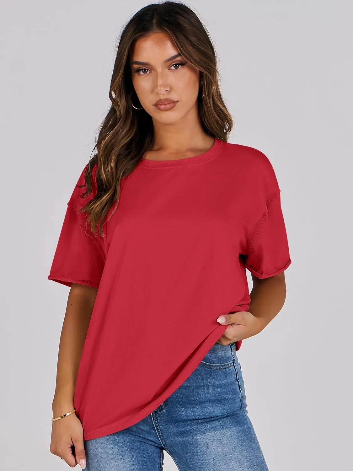 ANRABESS Womens Tops Oversized T Shirts Loose Fit Short Sleeve Crewneck Summer Casual 2025 Trendy Boxy Tee Blouse