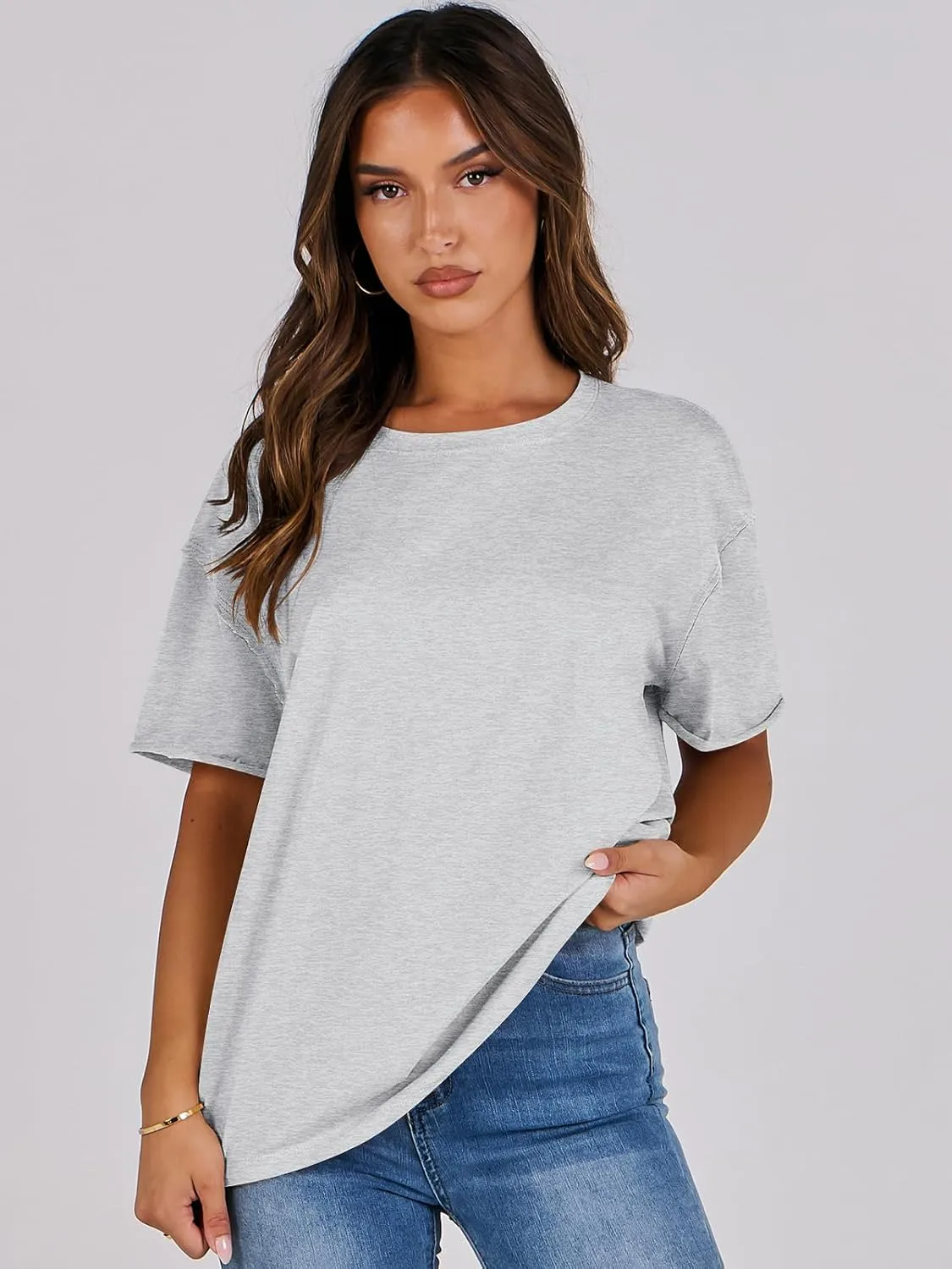 ANRABESS Womens Tops Oversized T Shirts Loose Fit Short Sleeve Crewneck Summer Casual 2025 Trendy Boxy Tee Blouse
