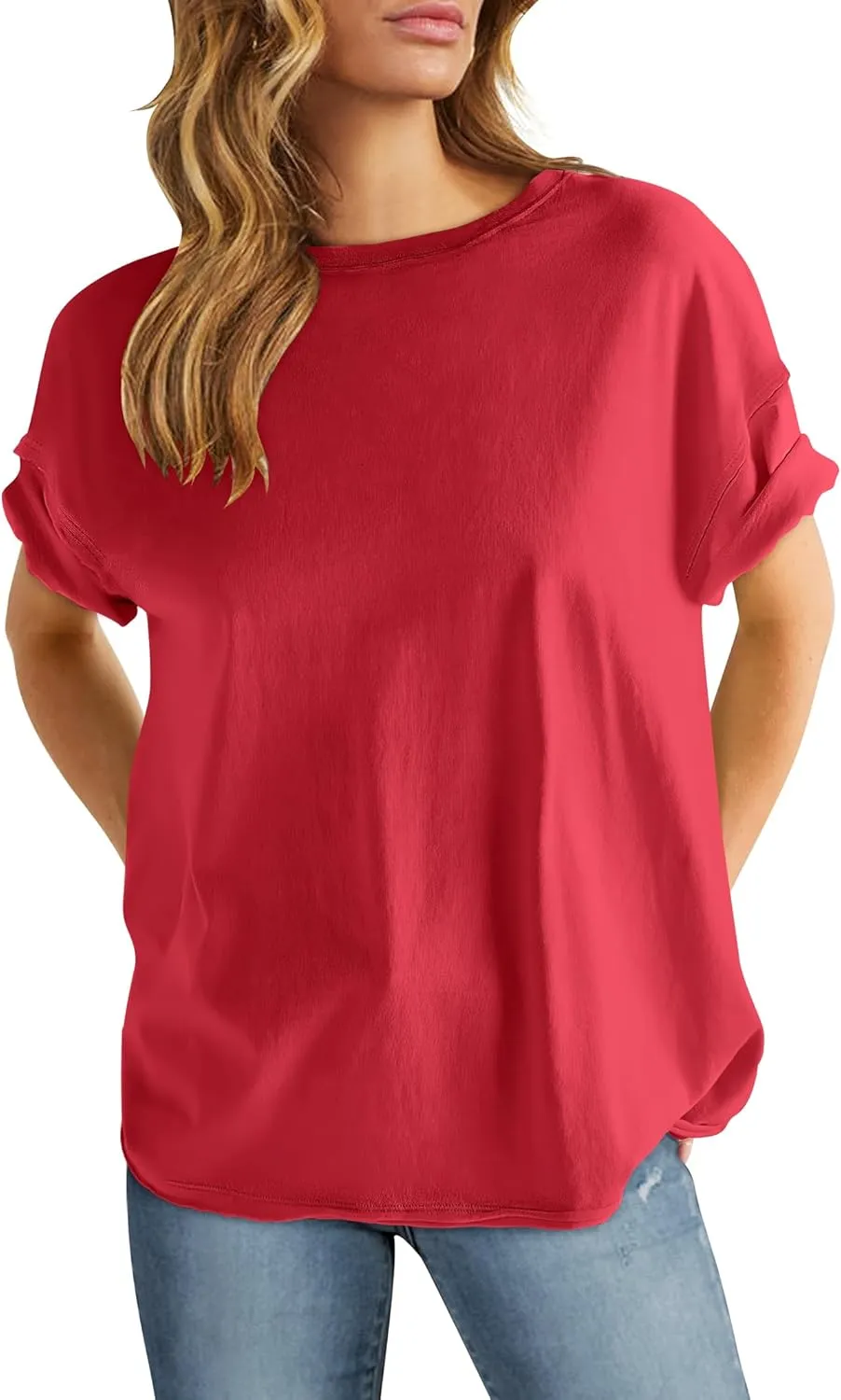 ANRABESS Womens Tops Oversized T Shirts Loose Fit Short Sleeve Crewneck Summer Casual 2025 Trendy Boxy Tee Blouse