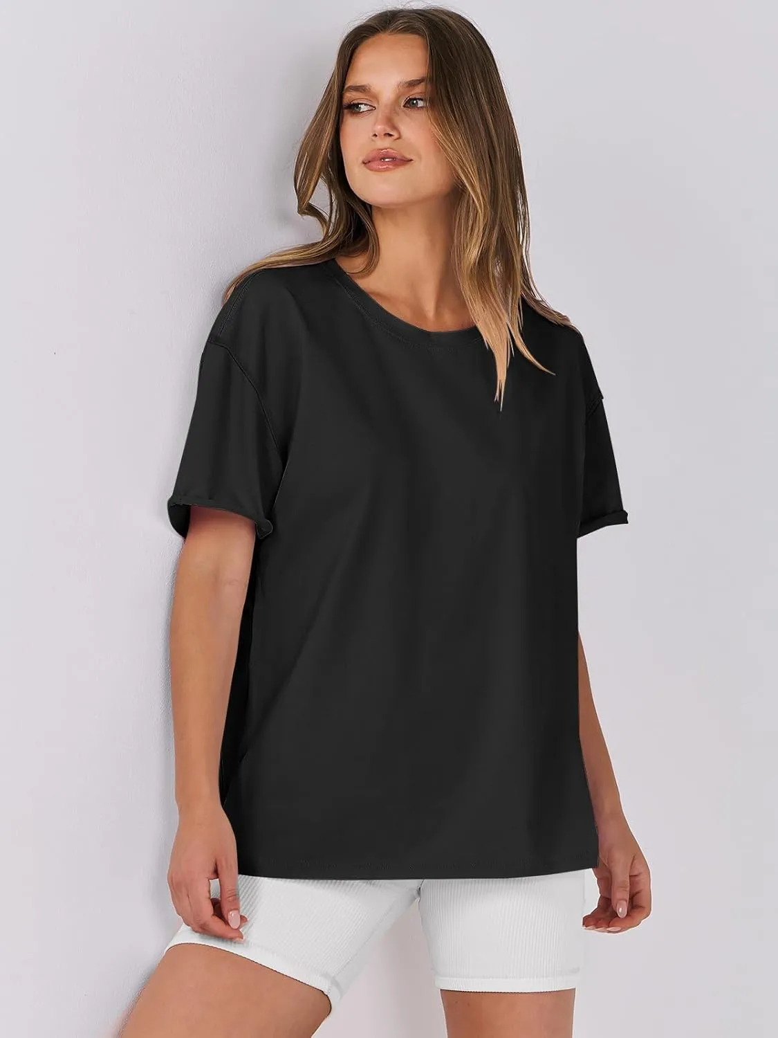 ANRABESS Womens Tops Oversized T Shirts Loose Fit Short Sleeve Crewneck Summer Casual 2025 Trendy Boxy Tee Blouse