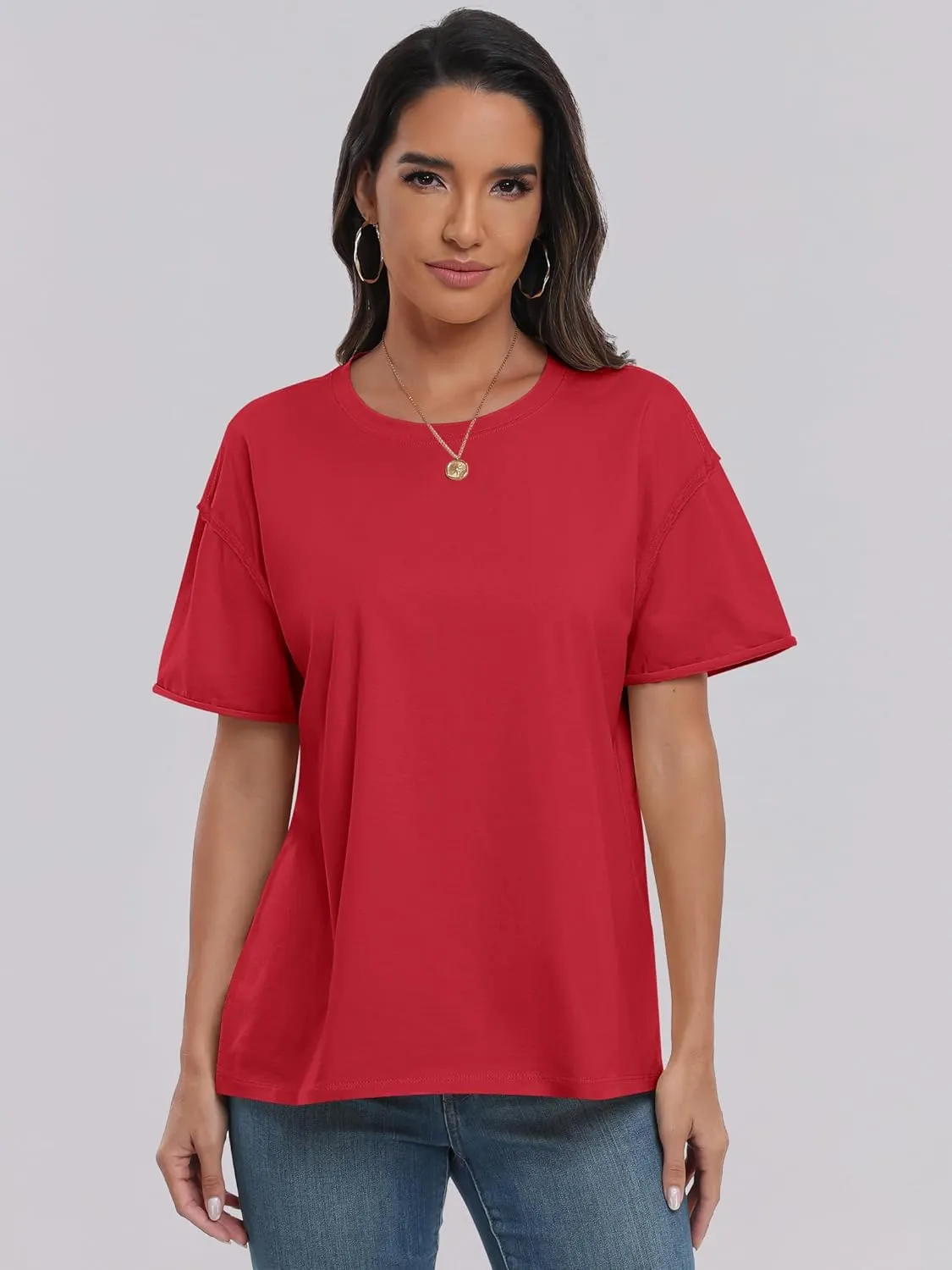 ANRABESS Womens Tops Oversized T Shirts Loose Fit Short Sleeve Crewneck Summer Casual 2025 Trendy Boxy Tee Blouse