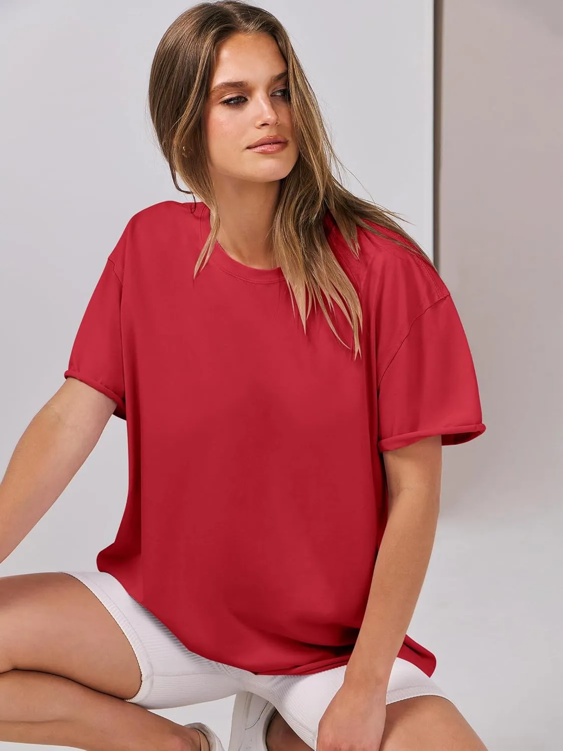 ANRABESS Womens Tops Oversized T Shirts Loose Fit Short Sleeve Crewneck Summer Casual 2025 Trendy Boxy Tee Blouse