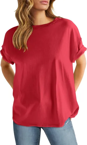 ANRABESS Womens Tops Oversized T Shirts Loose Fit Short Sleeve Crewneck Summer Casual 2025 Trendy Boxy Tee Blouse