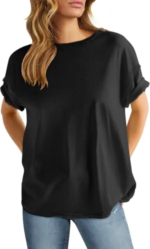 ANRABESS Womens Tops Oversized T Shirts Loose Fit Short Sleeve Crewneck Summer Casual 2025 Trendy Boxy Tee Blouse