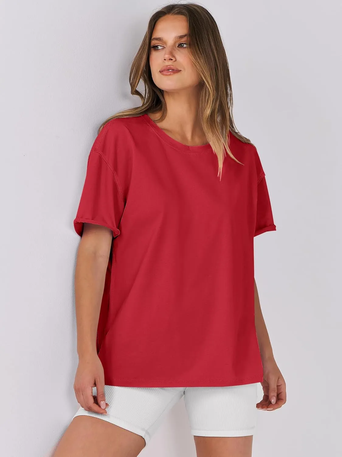 ANRABESS Womens Tops Oversized T Shirts Loose Fit Short Sleeve Crewneck Summer Casual 2025 Trendy Boxy Tee Blouse