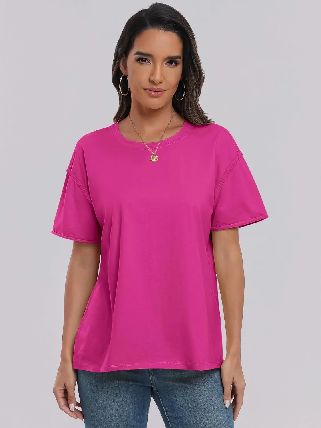 ANRABESS Womens Tops Oversized T Shirts Loose Fit Short Sleeve Crewneck Summer Casual 2025 Trendy Boxy Tee Blouse
