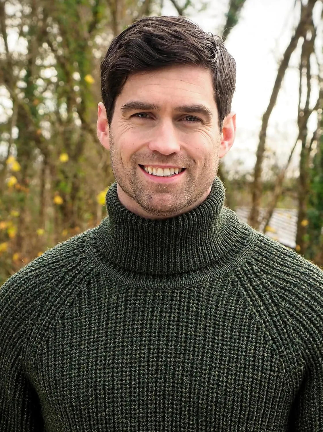 Aran Crafts Men's Irish Cable Knitted Rib Roll Neck Sweater (100% Pure New Wool)