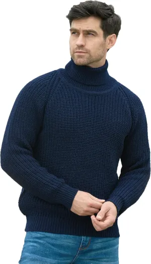 Aran Crafts Men's Irish Cable Knitted Rib Roll Neck Sweater (100% Pure New Wool)