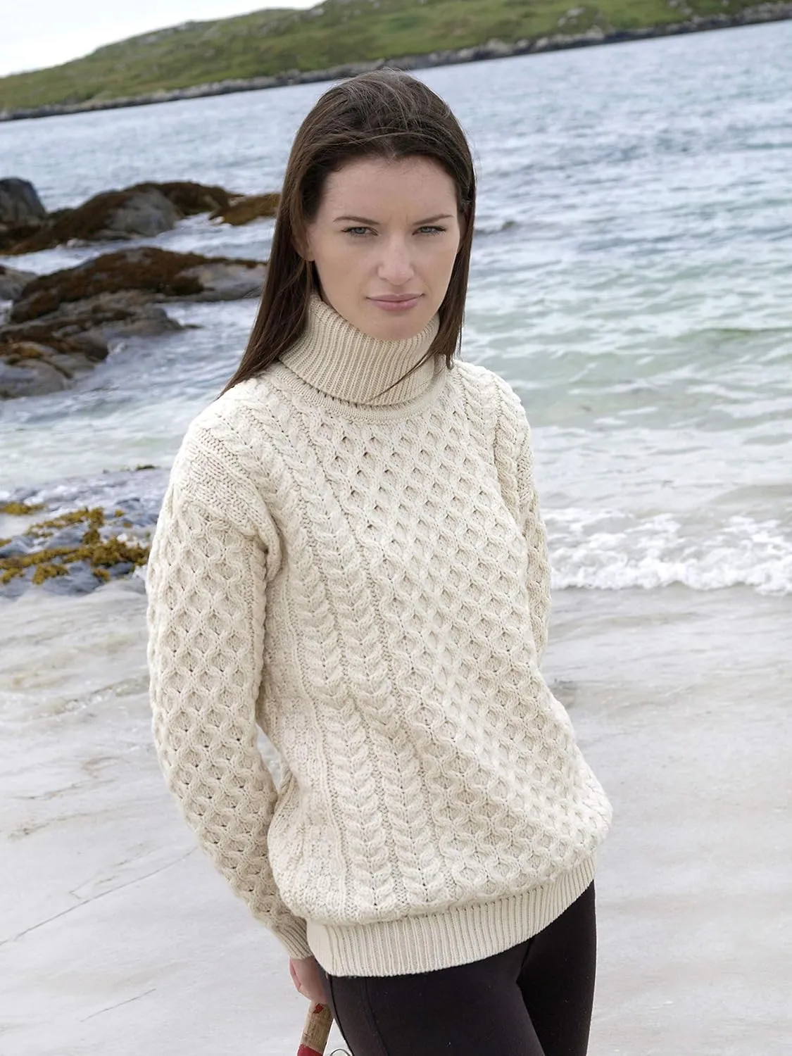 Aran Crafts Unisex Irish Cable Knitted Soft Roll Neck Sweater (100% Merino Wool)