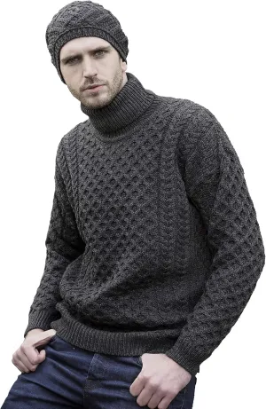 Aran Crafts Unisex Irish Cable Knitted Soft Roll Neck Sweater (100% Merino Wool)
