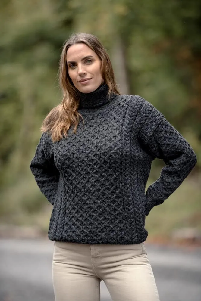 Aran Crafts Unisex Irish Cable Knitted Soft Roll Neck Sweater (100% Merino Wool)