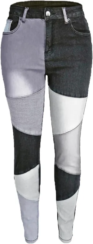Atditama Stretch Patchwork Jeans Denim Pants for Women High Waisted Skinny Casual Distressed Ankle Length Curved Patch Jeans