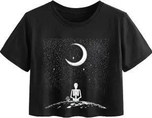 Avanova Women Graphic Oversized Ripped Boxy Tee Shirt Distressed Short Sleeve Crop Top