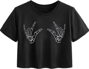 Avanova Women Graphic Oversized Ripped Boxy Tee Shirt Distressed Short Sleeve Crop Top