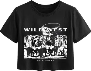 Avanova Women Graphic Oversized Ripped Boxy Tee Shirt Distressed Short Sleeve Crop Top