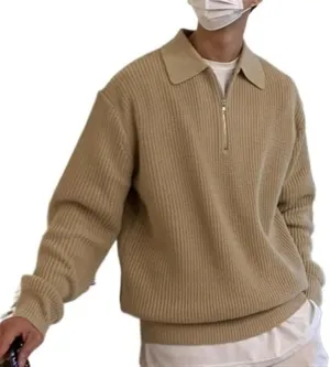 AYGJKIE Men's Sweater Long Sleeve 1/4 Zip V Neck Loose Fluffy Knitted Chunky Warm Pullover Tops