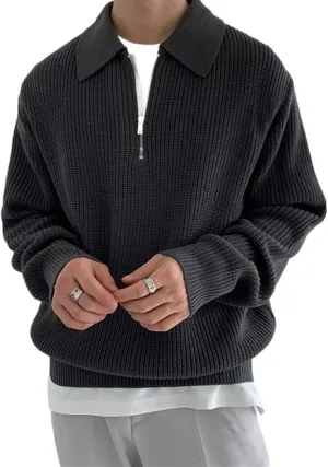 AYGJKIE Men's Sweater Long Sleeve 1/4 Zip V Neck Loose Fluffy Knitted Chunky Warm Pullover Tops