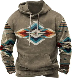 Aztec Hoodies for Men Western Vintage Tops Retro Ethnic Tribal Print Seawshirts Loose Long Sleeve Pocket Pullovers