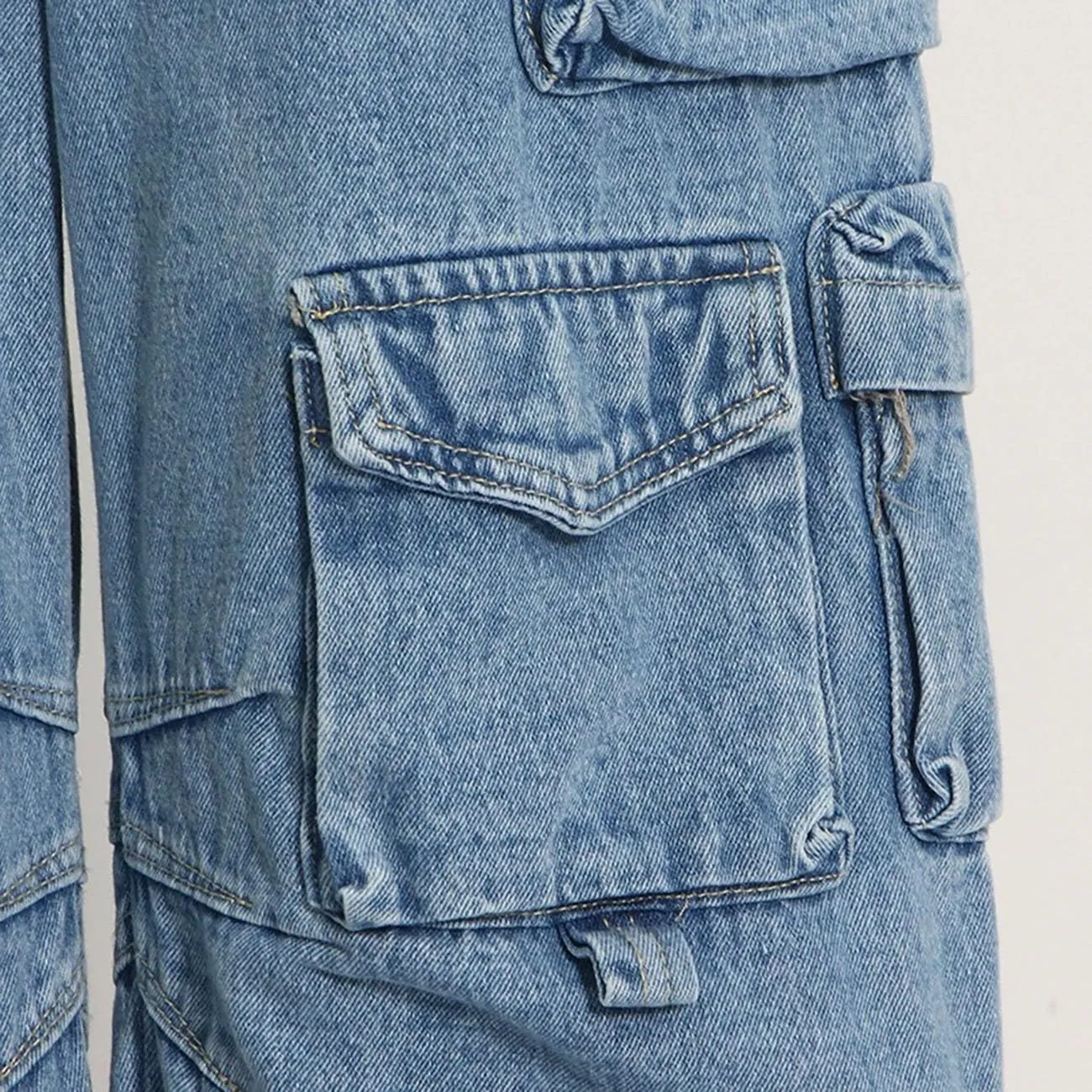 Baggy Cargo Pants for Women Girls Wide Leg Jeans Y2k Hip Hop Streetwear Low Rise Oversized Jeans Grunge Clothes Blue