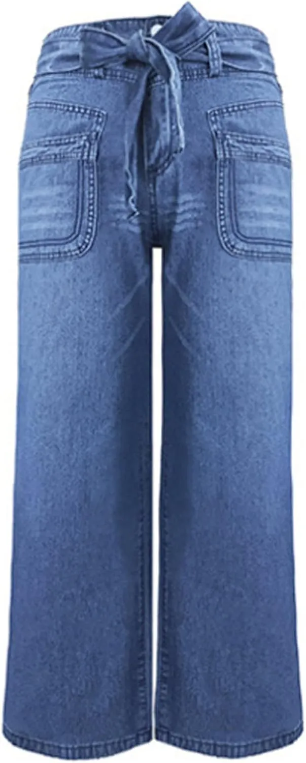 Baggy Jeans for Women Y2K Stretch High Waisted Straight Wide Leg Denim Jeans Pants Trousers Drawstring Flap Pocket