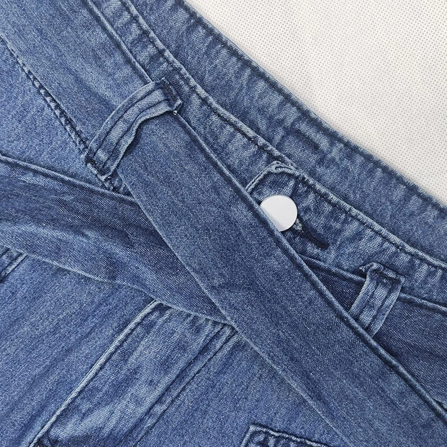 Baggy Jeans for Women Y2K Stretch High Waisted Straight Wide Leg Denim Jeans Pants Trousers Drawstring Flap Pocket