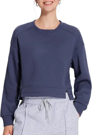 baleaf Women's Crewneck Cropped Sweatshirt Fleece Oversized Sweater Long Sleeve Workout Tops Loose Pullover Fall Outfits