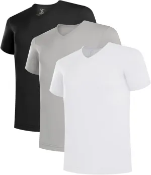 BAMBOO COOL Men’s Undershirts Slim Fit V-Neck, Breathable Moisture-Wicking T-Shirts, Soft Stretch White Tees for Men, 3 Pack