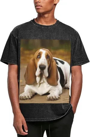 Basset Hound Mens Oversized T Shirts Vintage Cotton Short Sleeves Casual Summer Tee Washed Unisex Tops