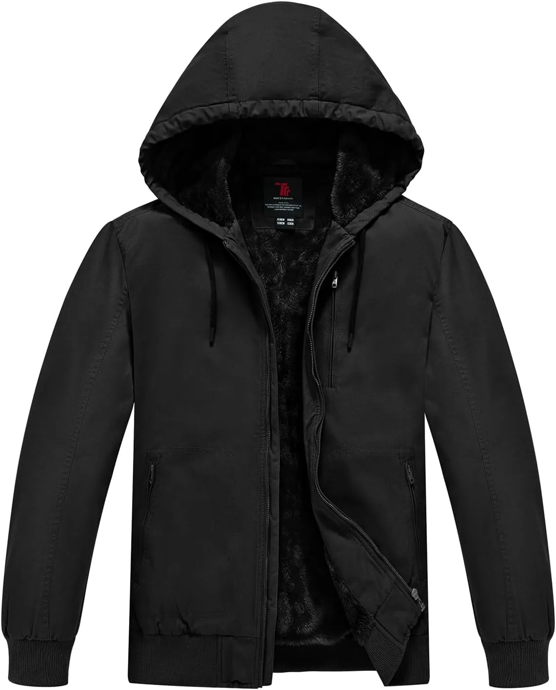 BGOWATU Men's Cotton Work Jacket Insulated Flannel Lined Full Zip Hoodies Active Winter Coat with Utility Pockets