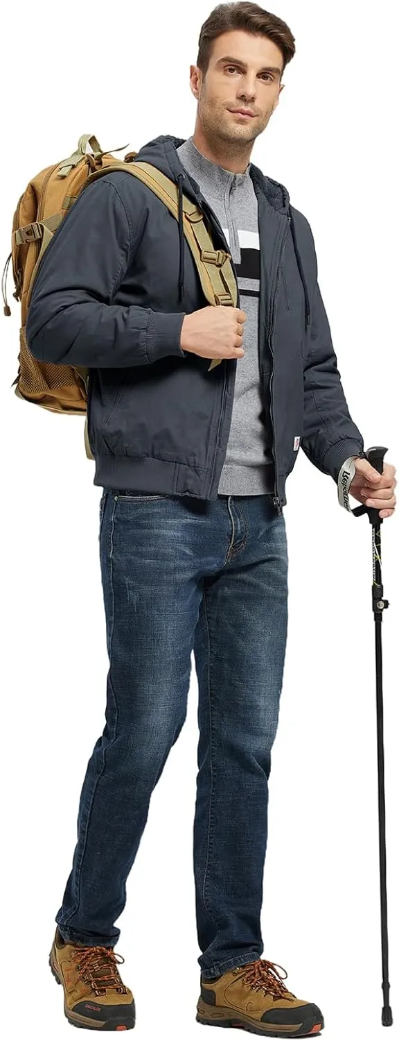 BGOWATU Men's Cotton Work Jacket Insulated Flannel Lined Full Zip Hoodies Active Winter Coat with Utility Pockets