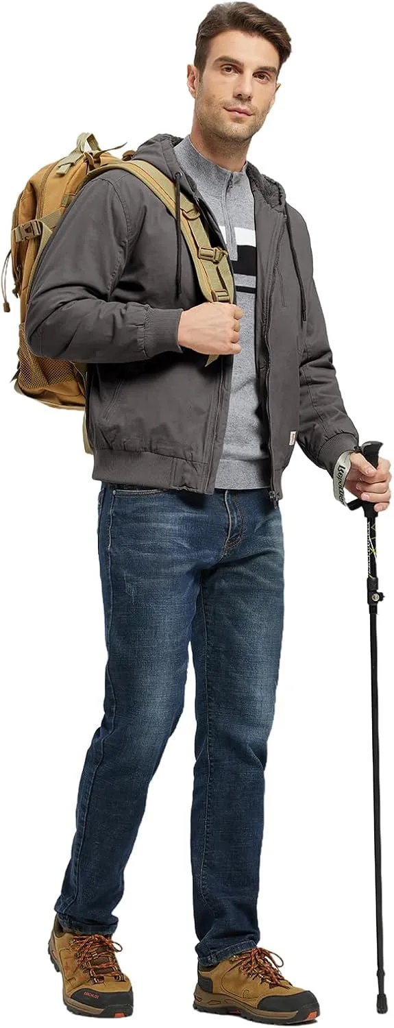 BGOWATU Men's Cotton Work Jacket Insulated Flannel Lined Full Zip Hoodies Active Winter Coat with Utility Pockets