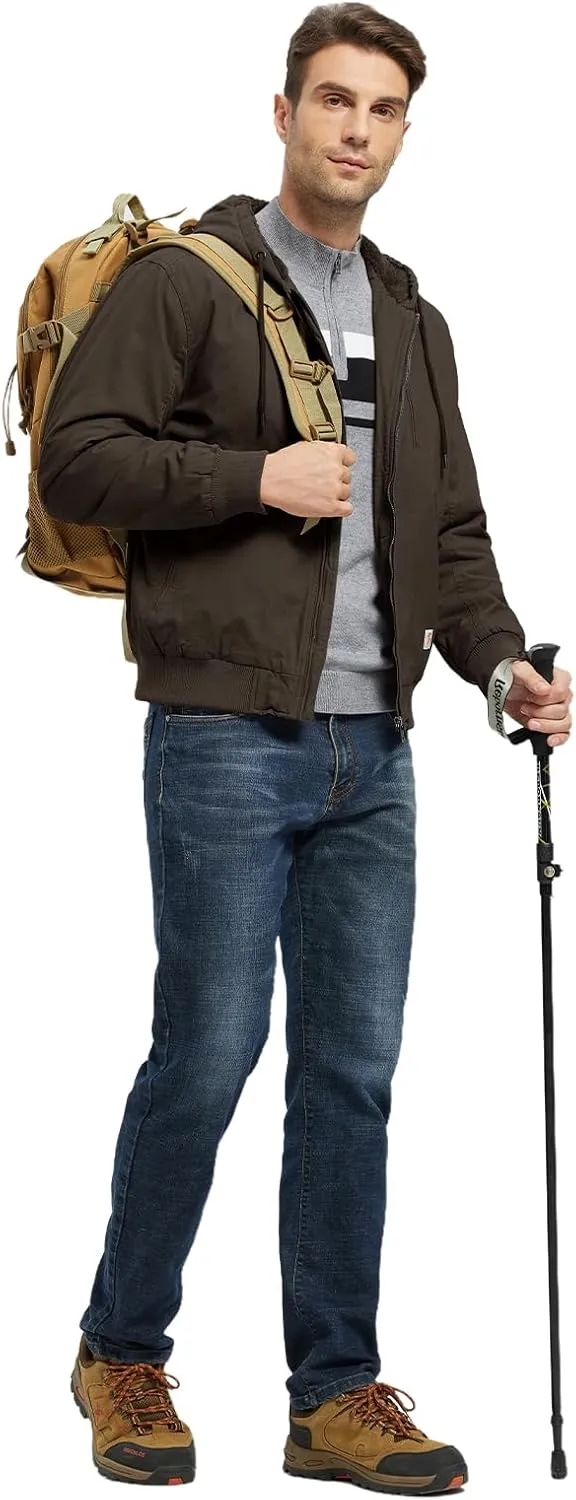 BGOWATU Men's Cotton Work Jacket Insulated Flannel Lined Full Zip Hoodies Active Winter Coat with Utility Pockets