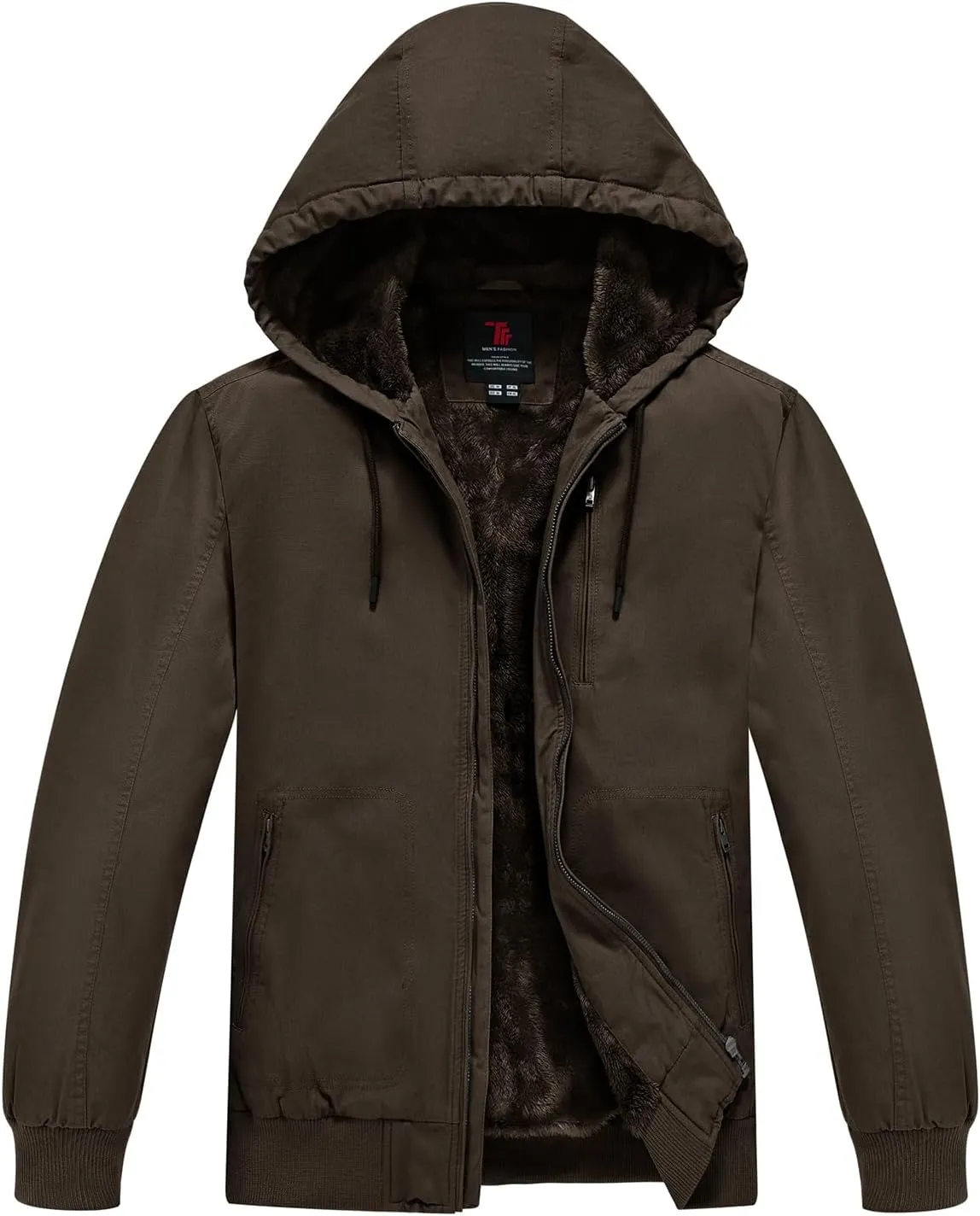 BGOWATU Men's Cotton Work Jacket Insulated Flannel Lined Full Zip Hoodies Active Winter Coat with Utility Pockets